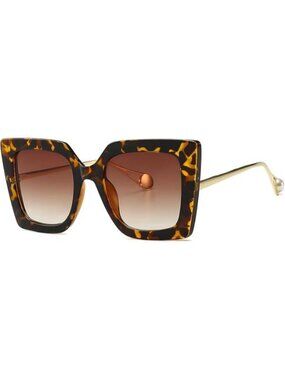 Women's Oversized Sunglasses Retro Square Frame Sun Glasses Shades Leopard Brown